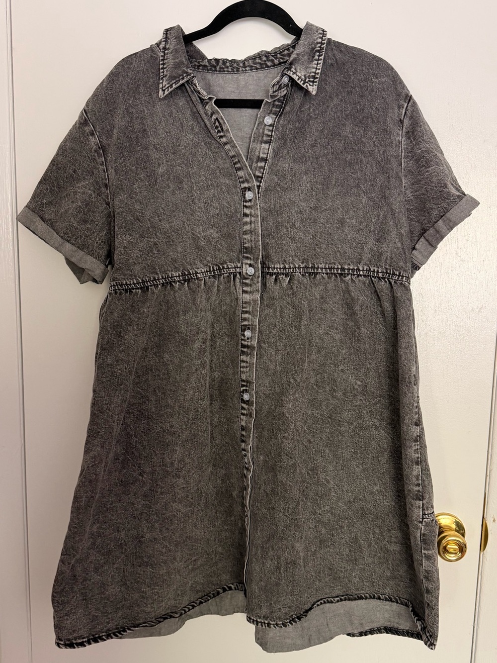 Washed Black Short-Sleeve Button-Front jeans Dress